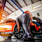 Car unit under inspection of maintenance by automate technical, due time of car requires maintenance for a better performance further